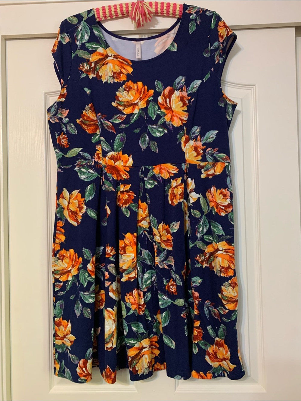 Gilli Navy Midi Dress with Orange Floral Print